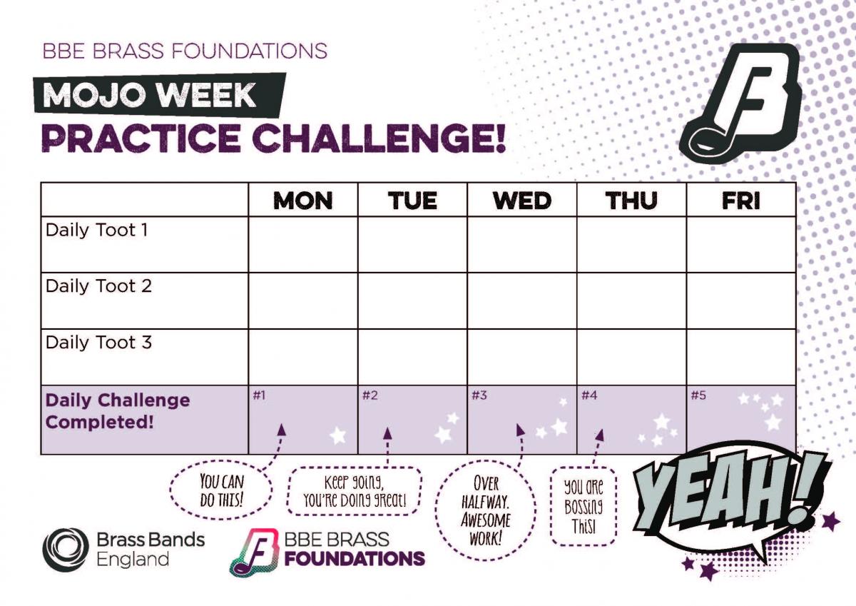  Practice challenge sheet has three tick boxes for each weekday