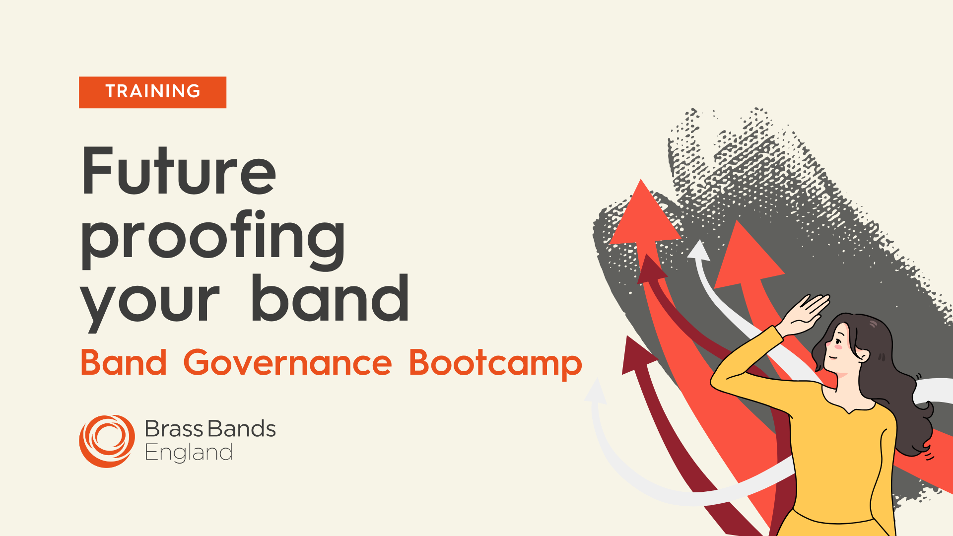 Text reads 'Future proofing your band' with a cartoon of a person against a series of upward pointing arrows
