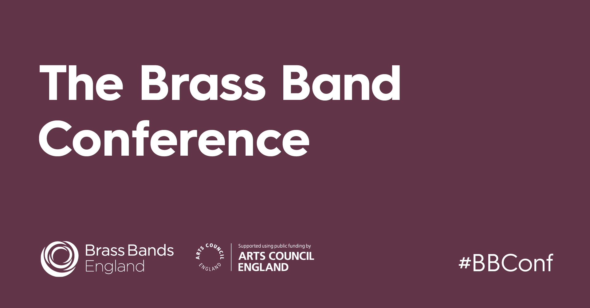 Text reads "The Brass Band Conference!" in bold white on a purple background