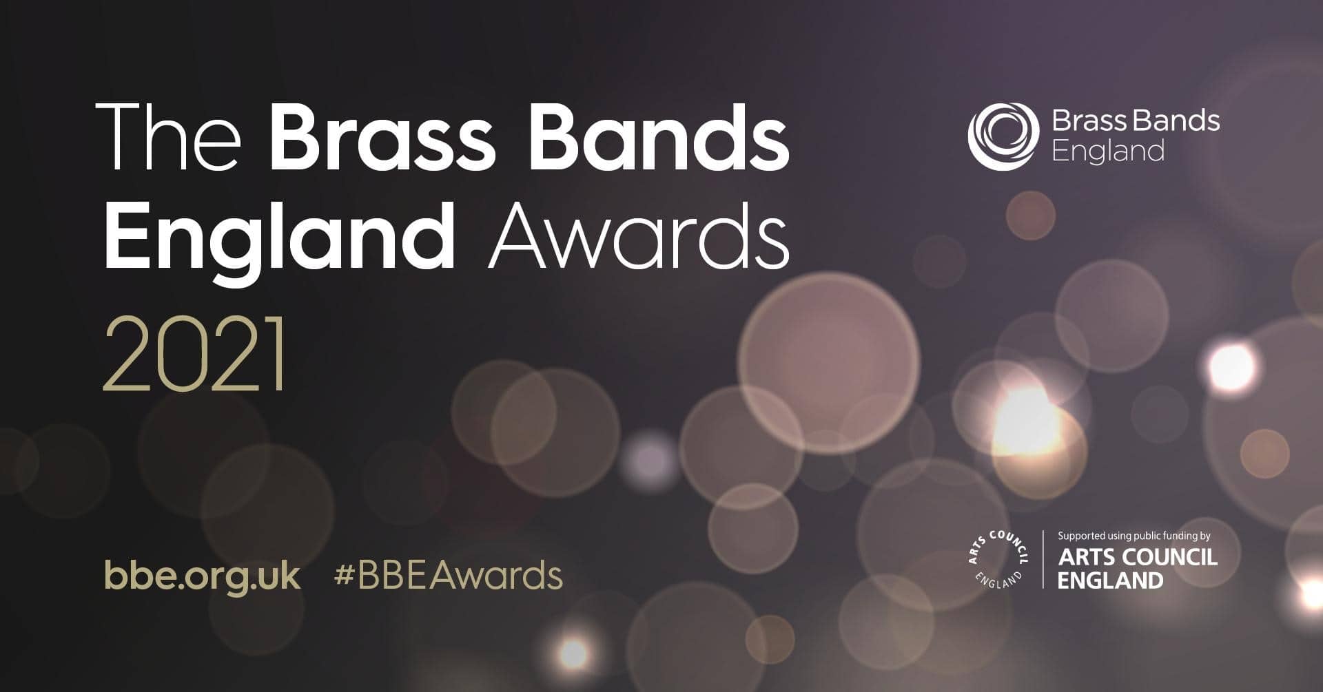 The Brass Band England Awards 2021 is written over a background of sparkling lights