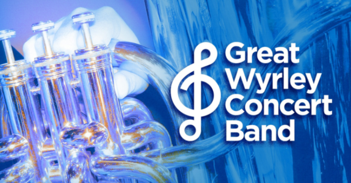 Great Wyrley Concert Band Cover image, featuring a silver cornet on a blue background.