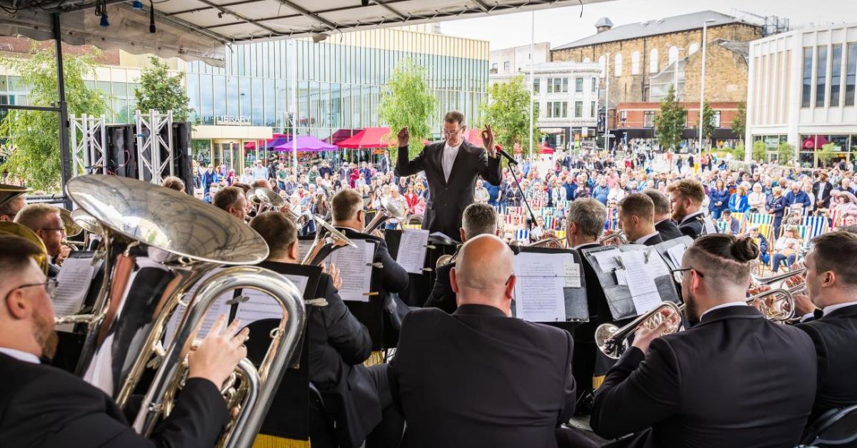 Grimethorpe Colliery Band performing at Brassed On! Barnsley festival.