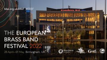 The European Brass Band Festival is written in the bottom left corner, cover a photo of the Symphony Hall in Birmingham