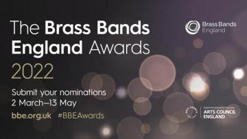 The Brass Bands England Awards 2022 text is written on a grey background with twinkling lights