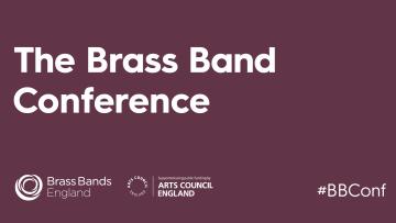 Text reads "The Brass Band Conference" in bold white on a purple background