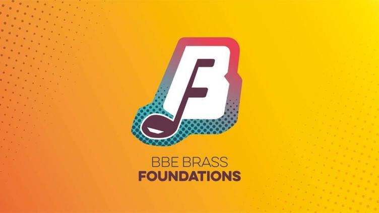 Brass Foundations logo is a musical note shaped like an F on a white background shaped like a B