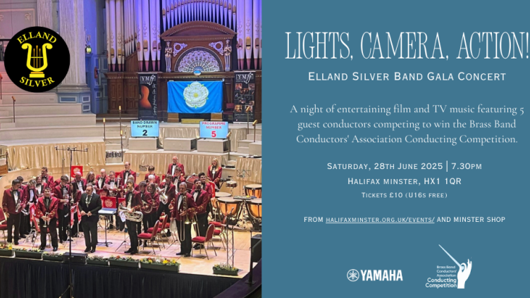 Photo of Elland Silver Band and advert for concert