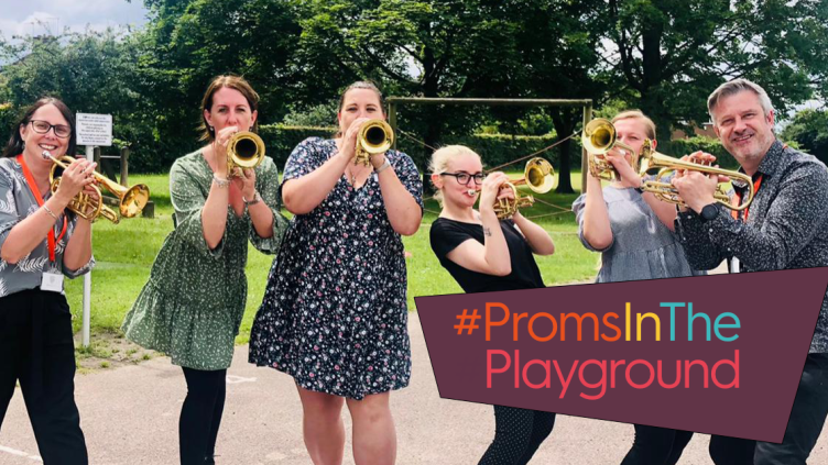 Five teachers hold their cornets