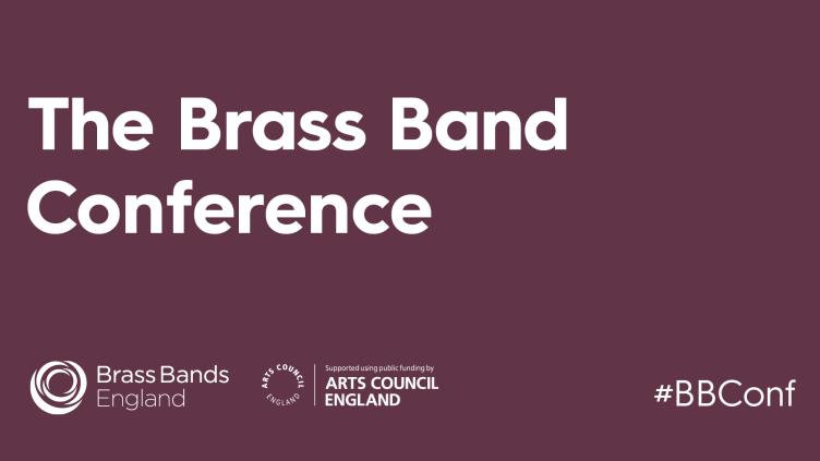 Text reads "The Brass Band Conference" in bold white on a purple background